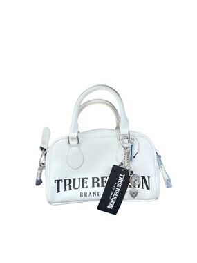 True Religion White Logo Bowling Satchel with Charm